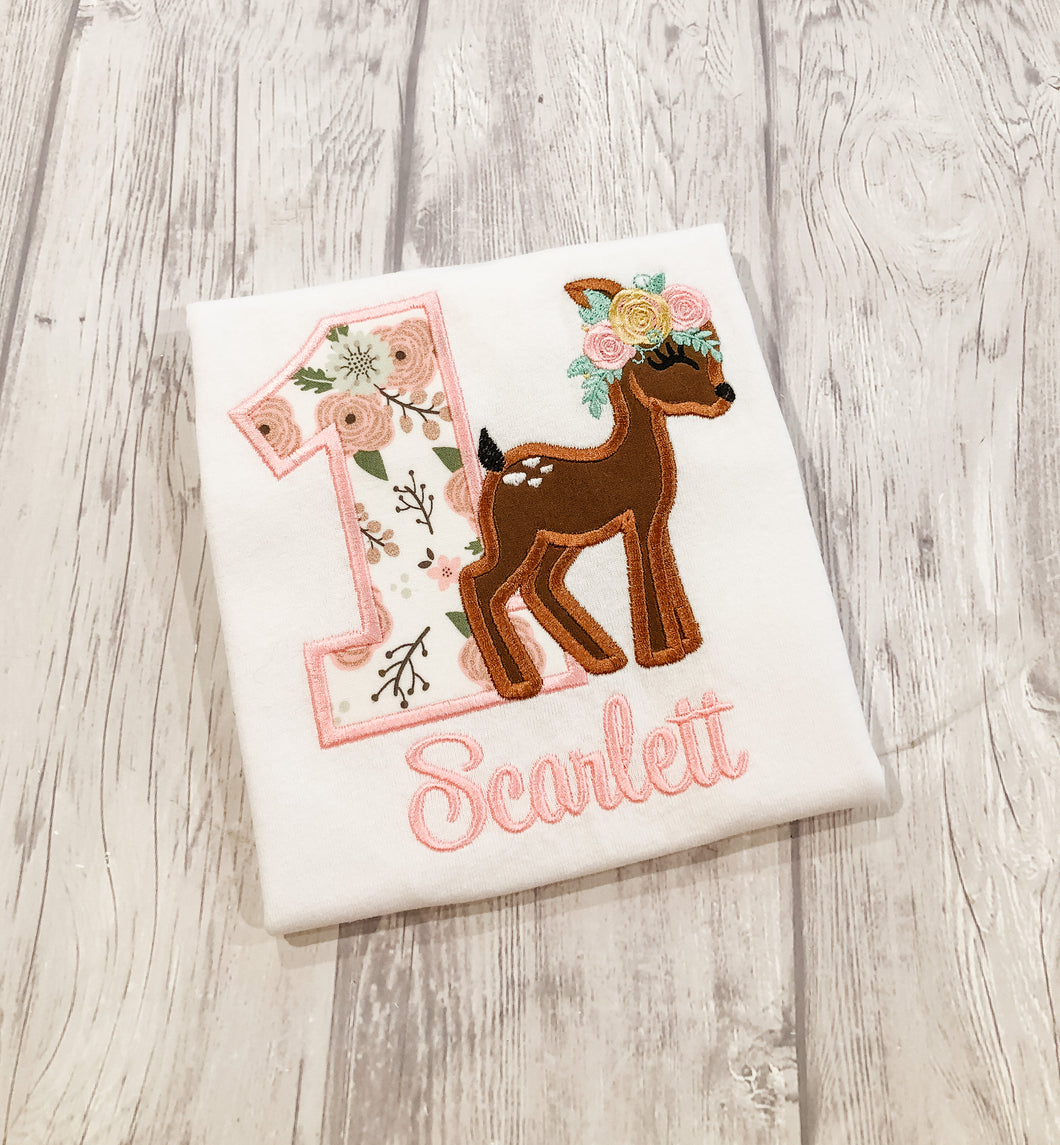 Animal Birthday Shirt - Deer with floral crown