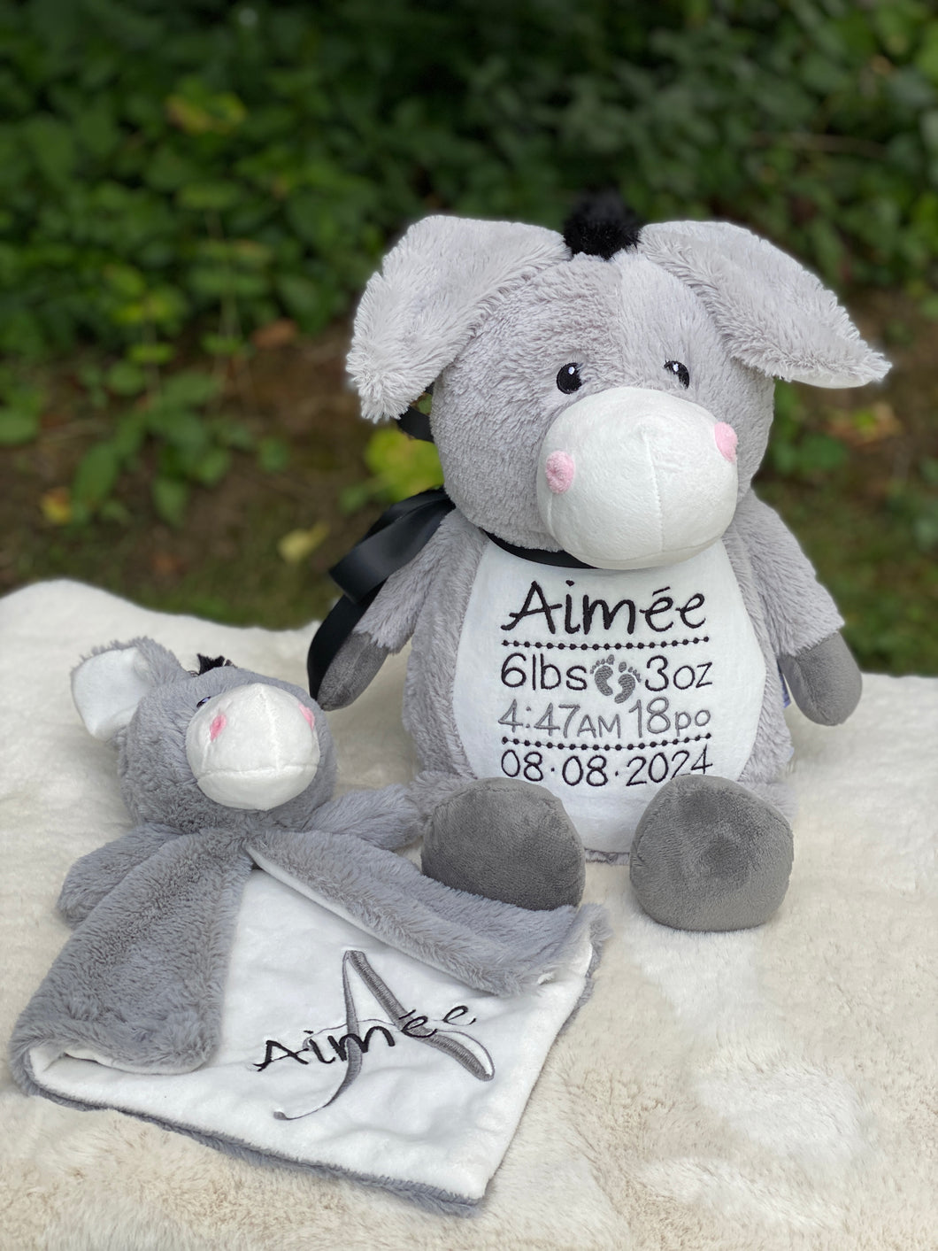 2 piece Custom Baby Gift Set – Embroidered Donkey