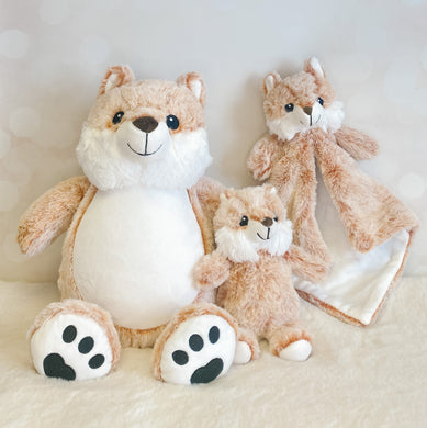 3 piece Custom Baby Gift Set – Embroidered Fox (Rusty Colour)