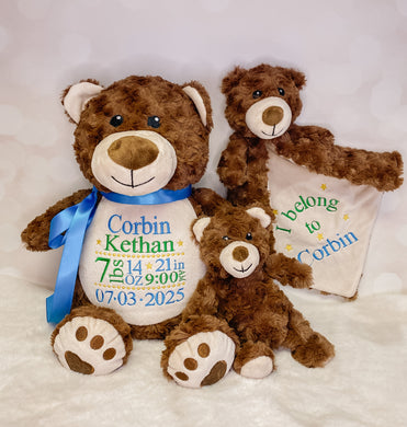 3 piece Custom Baby Gift Set – Embroidered Brown Bear