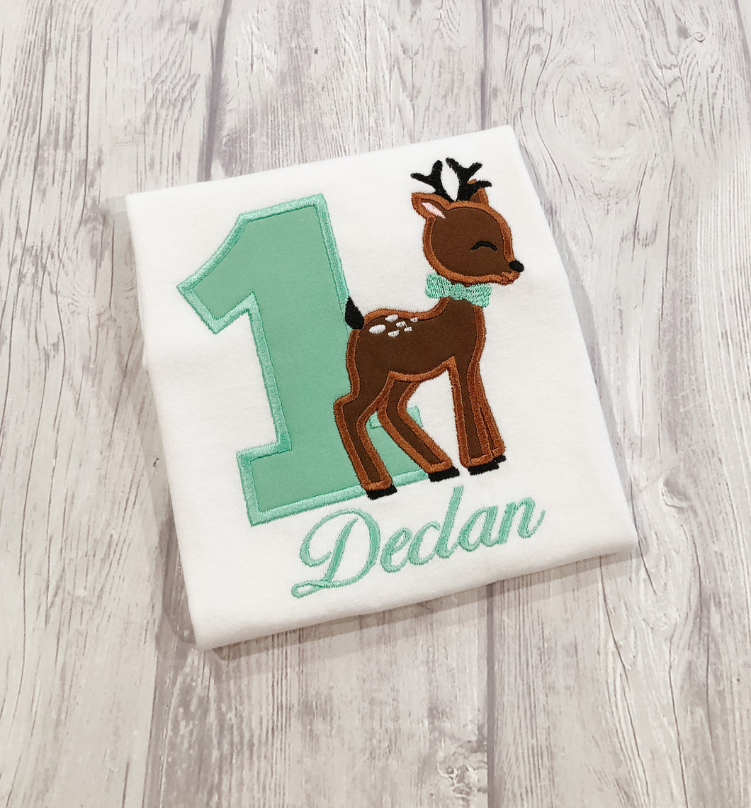 Animal Birthday Shirt - Deer with bow tie