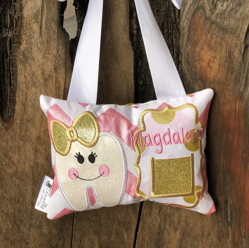 Girl Gold Accent Tooth Fairy Pillow - Personalized