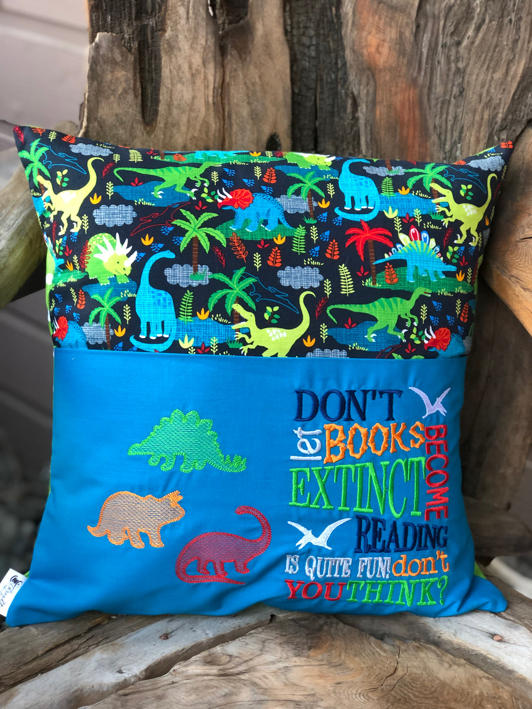 Dinosaur Reading Pillow - Blue