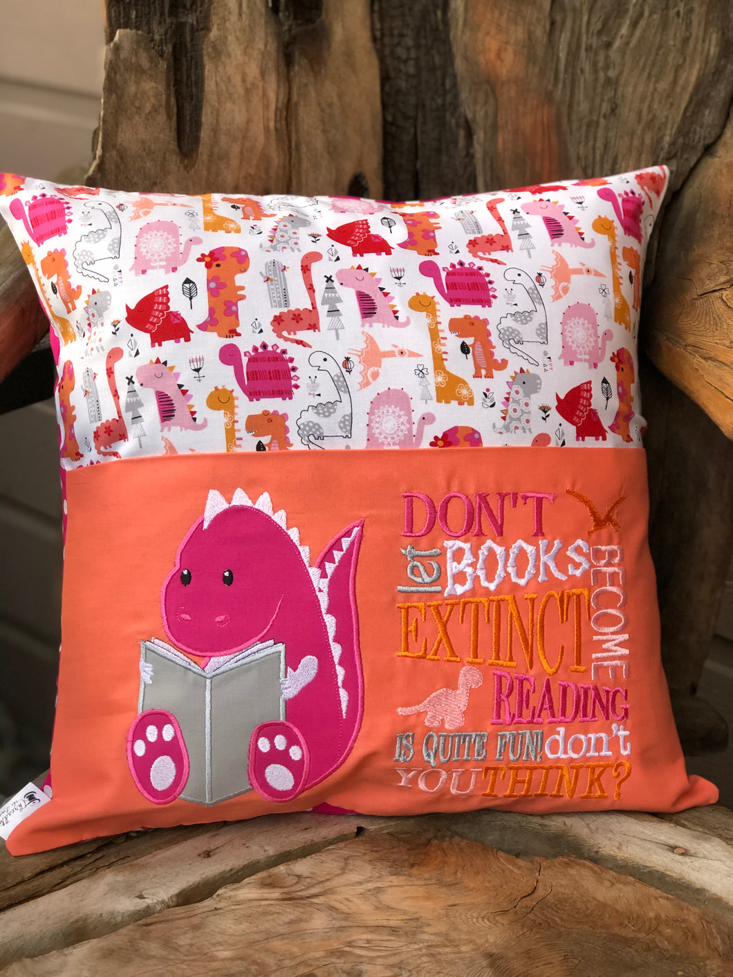 Dinosaur Reading Pillow - Pink