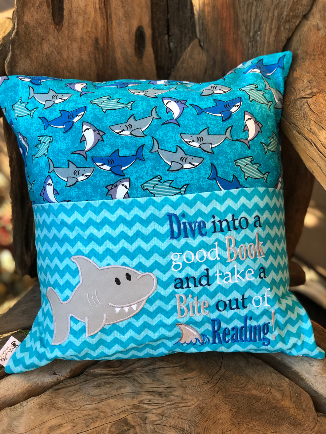Shark Reading Pillow