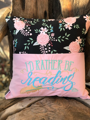 Floral Reading Pillow - Black - I'd rather be reading
